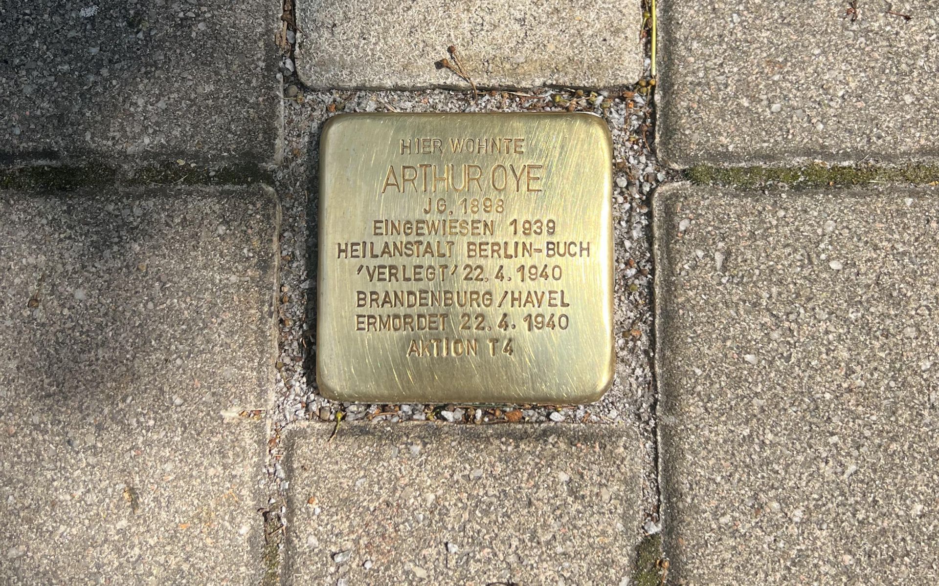 Foto: Stolperstein von Arthur Oye Foto: Stolperstein von Arthur Oye