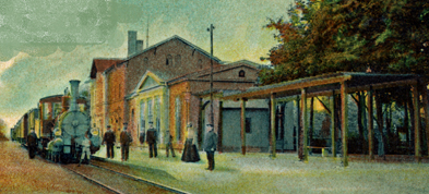 Postkartenausschnitt mit altem Bahnsteig in Schwedt