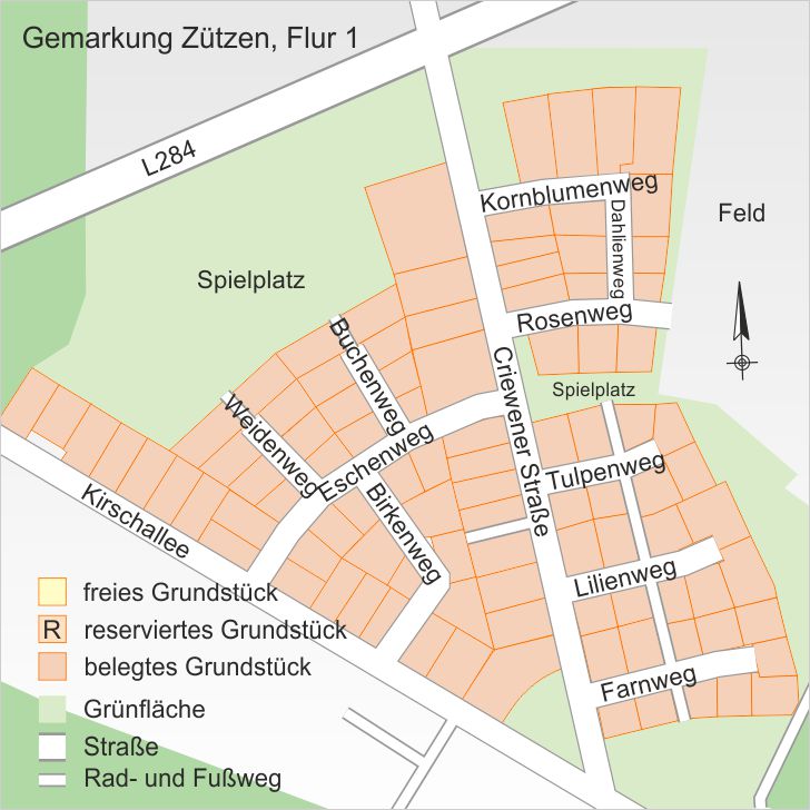 Karte: Bebauungsgebiet Zützen, Kirschallee