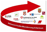 Logo des Netzwerkes: ein roter, gebogener Pfeil umkreist die Logos der Beteiligten