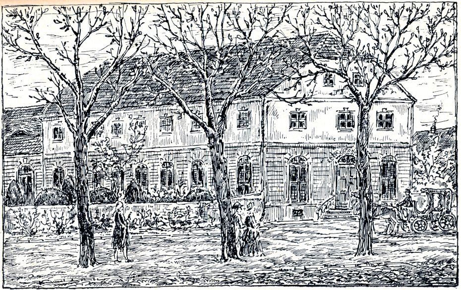 Zeichnung eines Gebäudes in dem Theateraufführungen stattfanden