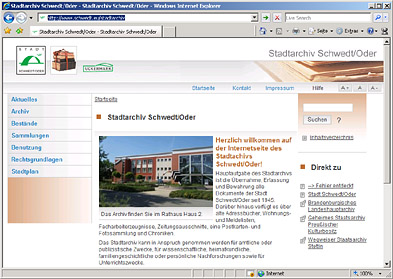 Startseite des Stadtarchivs