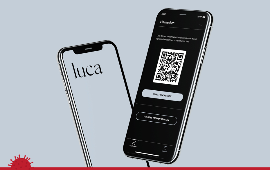 Grafik: Handys mit luca-App und QR-Code