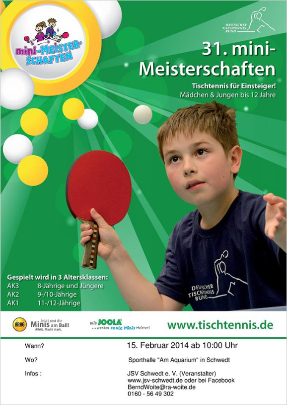 Plakat mit einem jungen Tischtennisspieler