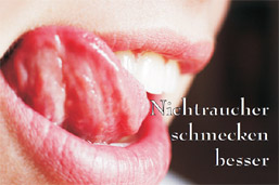 Foto: halb geöffneter Mund, Zunge streicht über die obere Lippe.