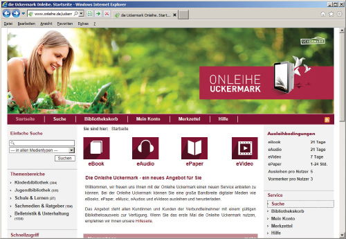 Homepage Onleihe Uckermark