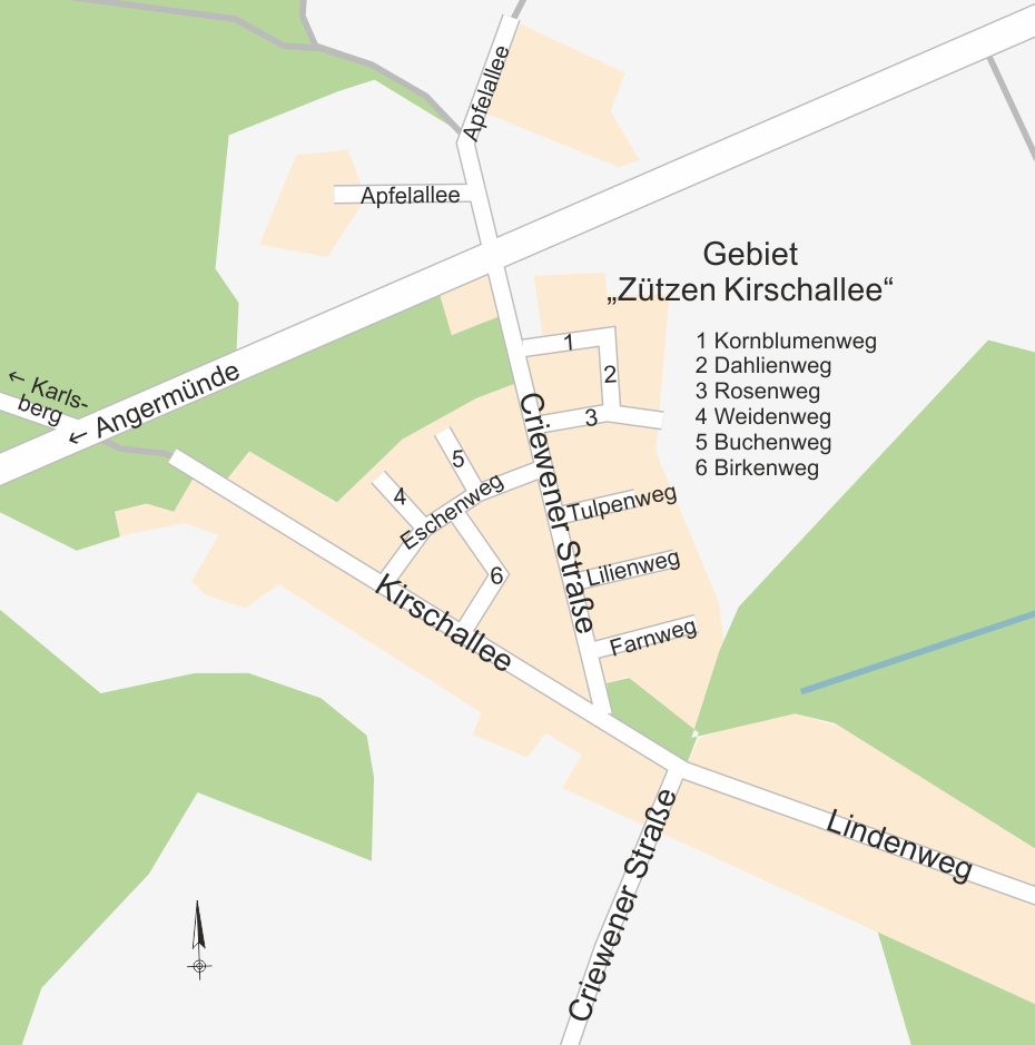 Karte: Ortsplanausschnitt Zützen
