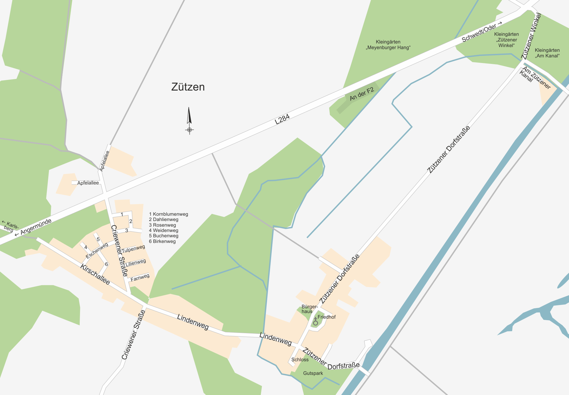 Karte: Ortsplan Zützen