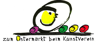 Grafik: farbige Ostereier und Text: zum Ostermarkt beim Kunstverein