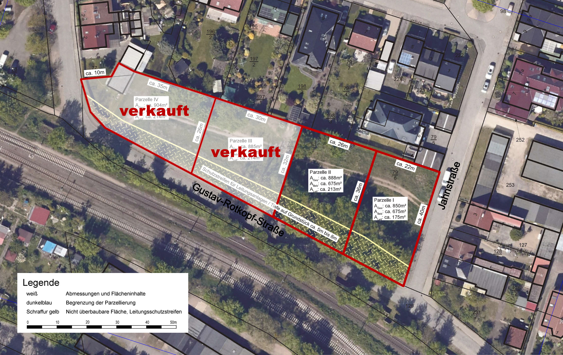 Lageplan mit markierten Grundstücken
