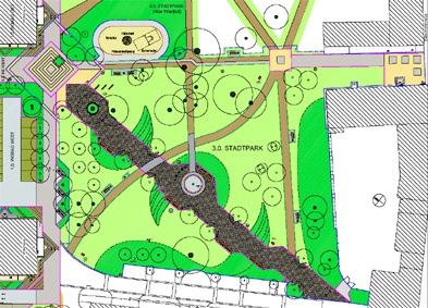 Grundrissplan eines Stadtparkteiles