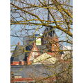 Foto vom 26. Februar 2012: Blick durch sonnenbeschienene Äste auf die Kirche