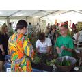 Foto: Frau kauft Pflanze am Stand.