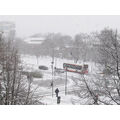 Foto vom 21. Februar 2012: dicke Schneeflocken vor der Straßenlandschaft