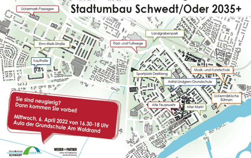 Grafik: Text auf einem Stadtplan