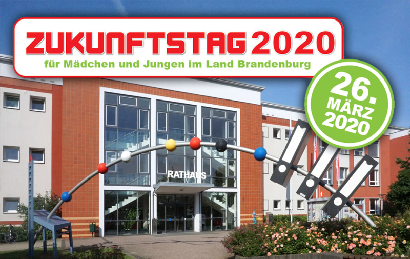 Foto: Rathaus mit Logo Zukunftstag 2020