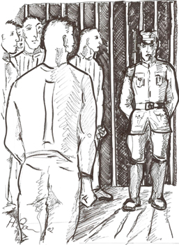 Gefangene im Zwischengitter, Zeichnung Paul Brauhnert